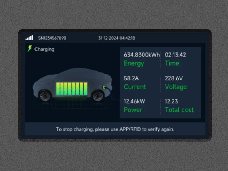 Borne de recharge CA commerciale Entogo Argo Pro 22 kW avec câble Type 2 et écran LCD de 4,3 pouces — view 13