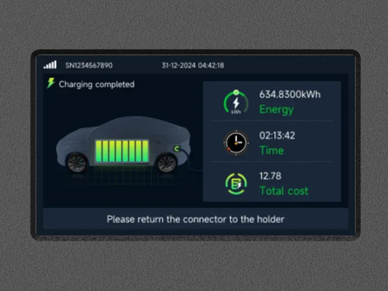 Borne de recharge CA commerciale Entogo Argo Pro 22 kW avec câble Type 2 et écran LCD de 4,3 pouces — view 14
