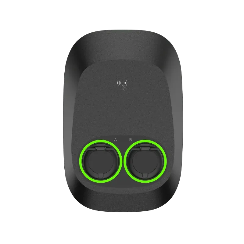 Entogo Nano Duo dual-socket commercial AC EV charger with two Type 2 cables and intelligent power sharing — view 3