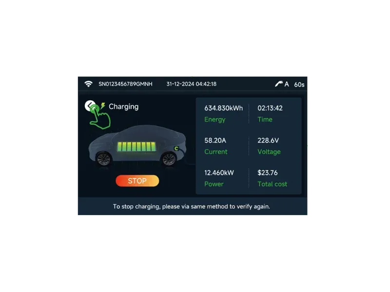 Borne de recharge CA commerciale sur socle Entogo Nano Duo Pro 2×22 kW avec deux câbles Type 2 et écran tactile de 7 pouces — view 15