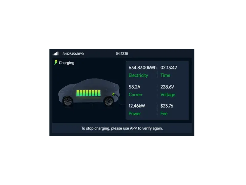 Borne de recharge CA commerciale sur socle Entogo Nano Duo Pro 2×22 kW avec deux câbles Type 2 et écran tactile de 7 pouces — view 16