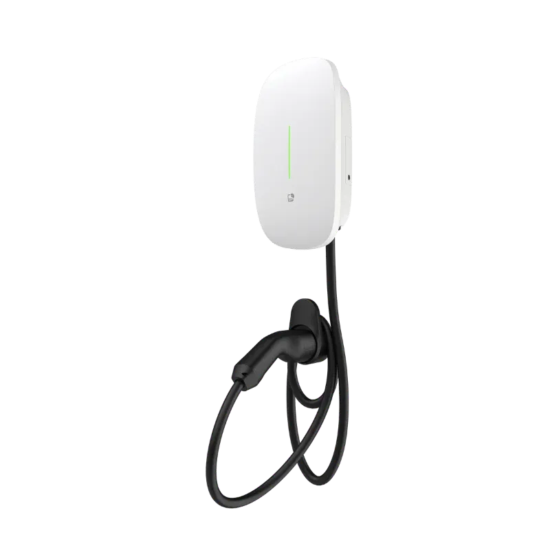 Entogo Caro Plus 7/11 kW AC home EV charger in white with tethered Type 2 cable