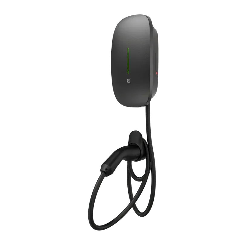 Entogo Caro Plus 7/11 kW AC home EV charger in white with tethered Type 2 cable — view 2