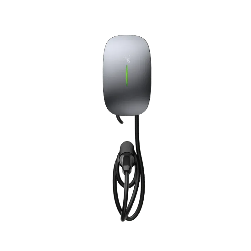 Borne de recharge CA résidentielle triphasée Entogo Caro Pro 22 kW sur socle blanc avec câble Type 2 fixe — view 11
