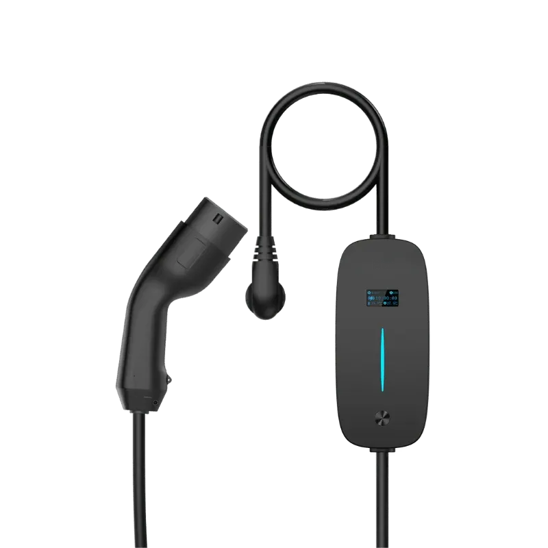 Entogo Memo 3.5 kW portable AC EV charger with Type 2 connector, schuko plug and LCD status display