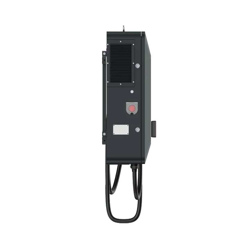Borne de recharge rapide CC compacte Entogo MoBox 40 kW sur socle avec connecteur CCS2 et écran tactile de 10 pouces — view 3