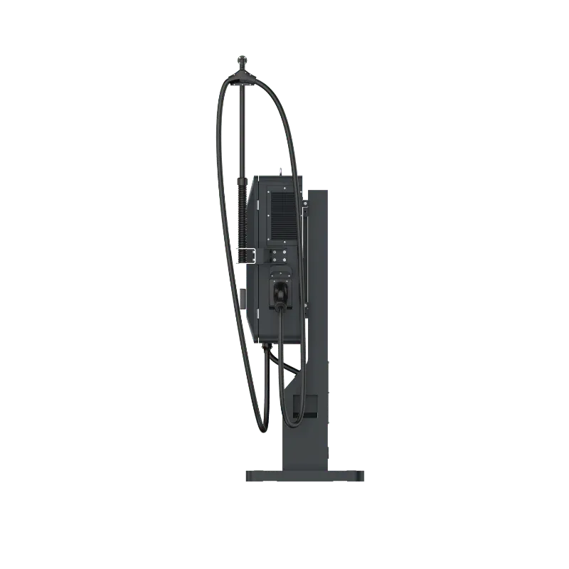 Borne de recharge rapide CC compacte Entogo MoBox 40 kW sur socle avec connecteur CCS2 et écran tactile de 10 pouces — view 5
