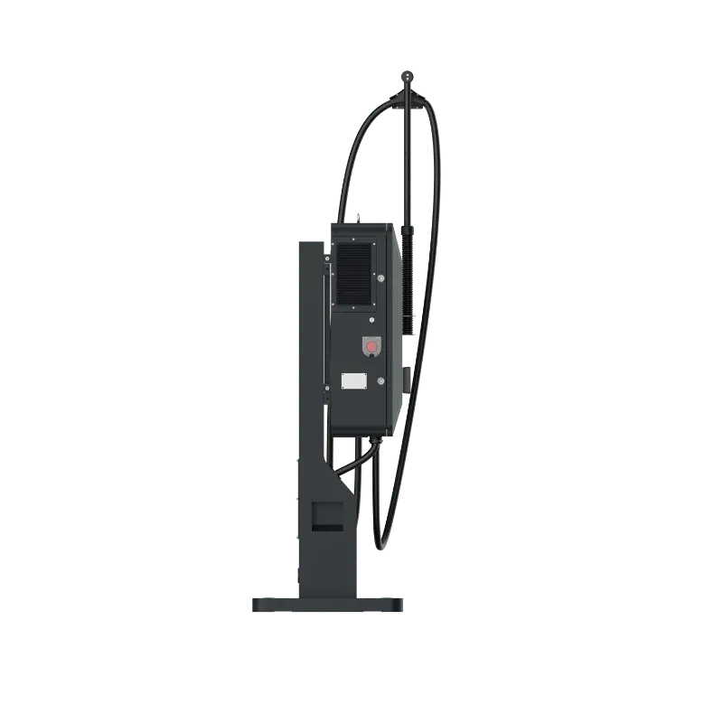 Borne de recharge rapide CC compacte Entogo MoBox 40 kW sur socle avec connecteur CCS2 et écran tactile de 10 pouces — view 6