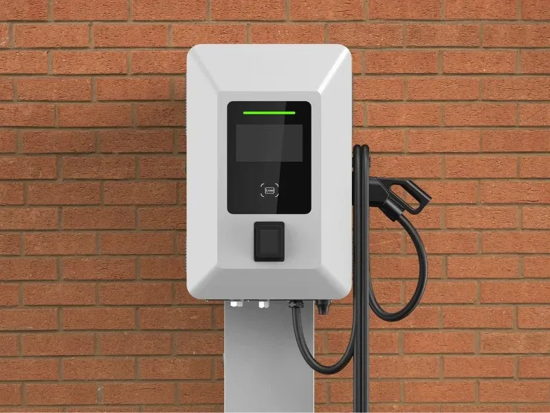 Entogo Mobox compact 40 kW DC fast EV charger on pedestal mount with CCS2 connector and 10-inch touchscreen — view 4