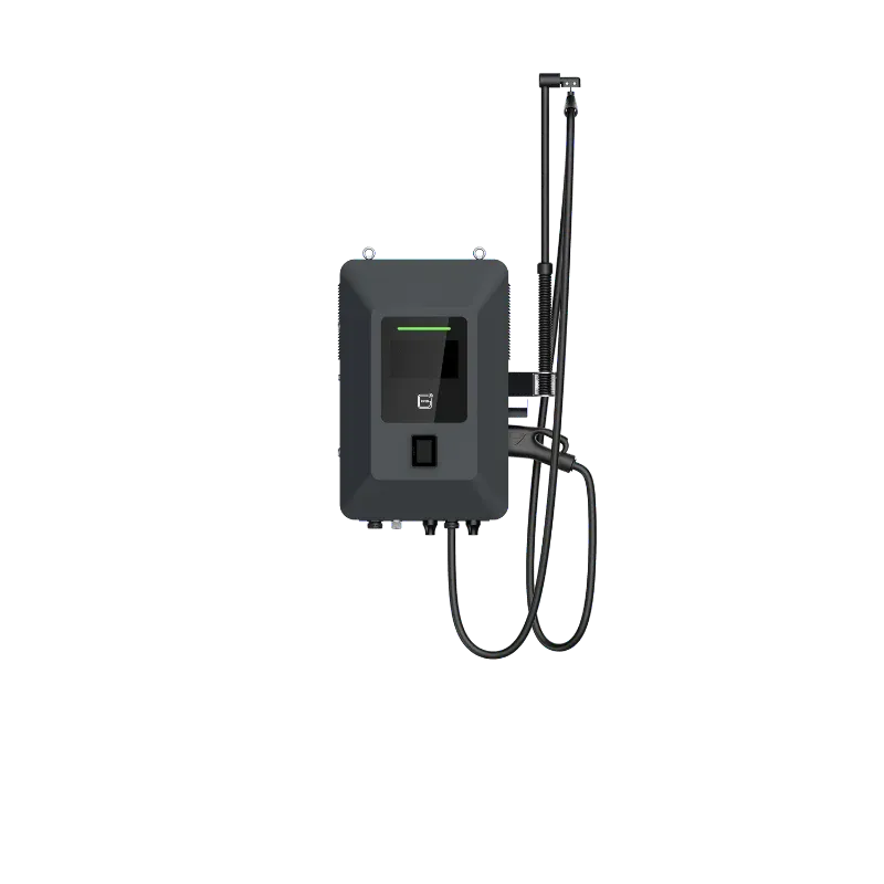Entogo Mobox compact 40 kW DC fast EV charger on pedestal mount with CCS2 connector and 10-inch touchscreen — view 2