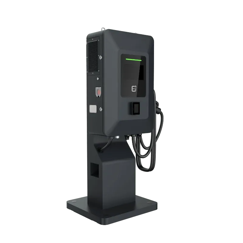 Borne de recharge rapide CC compacte Entogo MoBox 40 kW sur socle avec connecteur CCS2 et écran tactile de 10 pouces — view 17