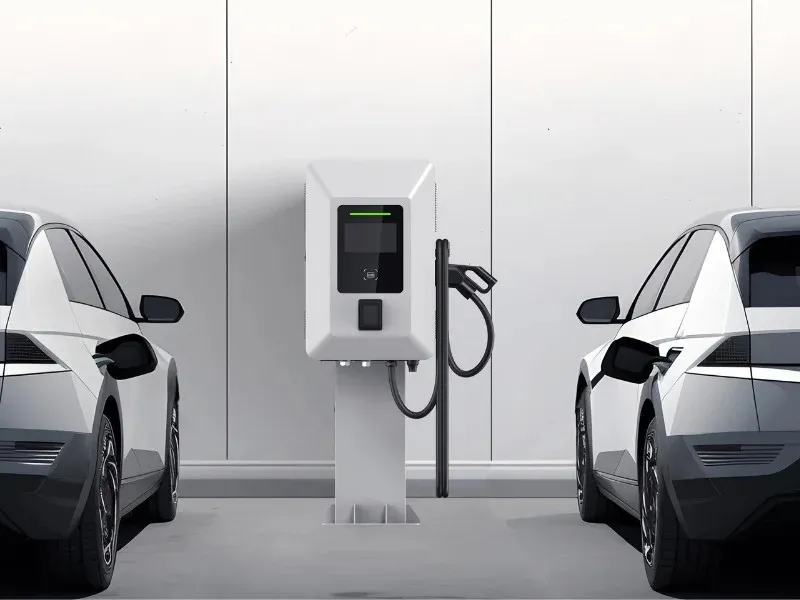 Borne de recharge rapide CC compacte Entogo MoBox 40 kW sur socle avec connecteur CCS2 et écran tactile de 10 pouces — view 19