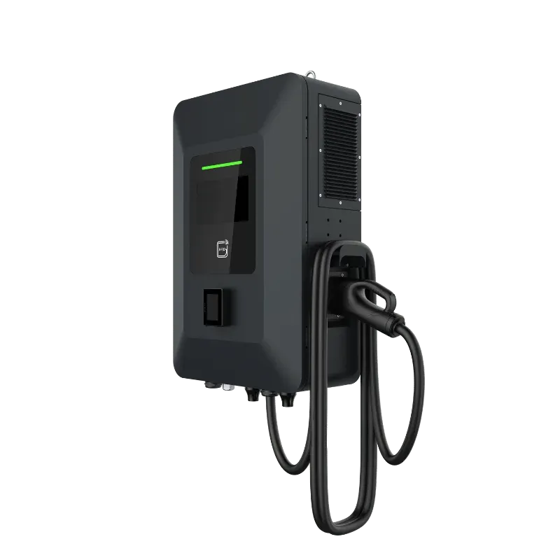 Borne de recharge rapide CC compacte Entogo MoBox 40 kW sur socle avec connecteur CCS2 et écran tactile de 10 pouces — view 21
