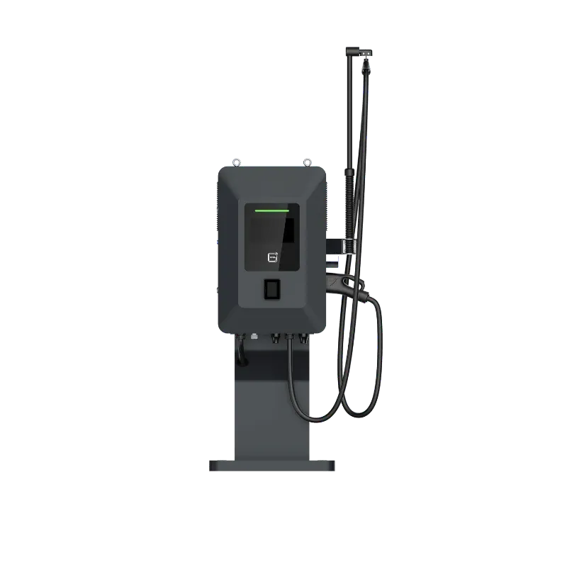 Borne de recharge rapide CC compacte Entogo MoBox 40 kW sur socle avec connecteur CCS2 et écran tactile de 10 pouces — view 23