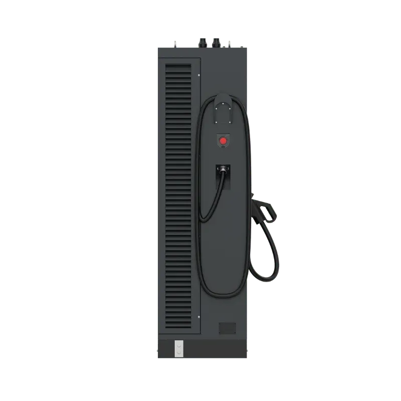 Entogo Turbo 60/120 kW floor-standing DC fast EV charger with dual CCS2 connectors and overhead cable gantry — view 2