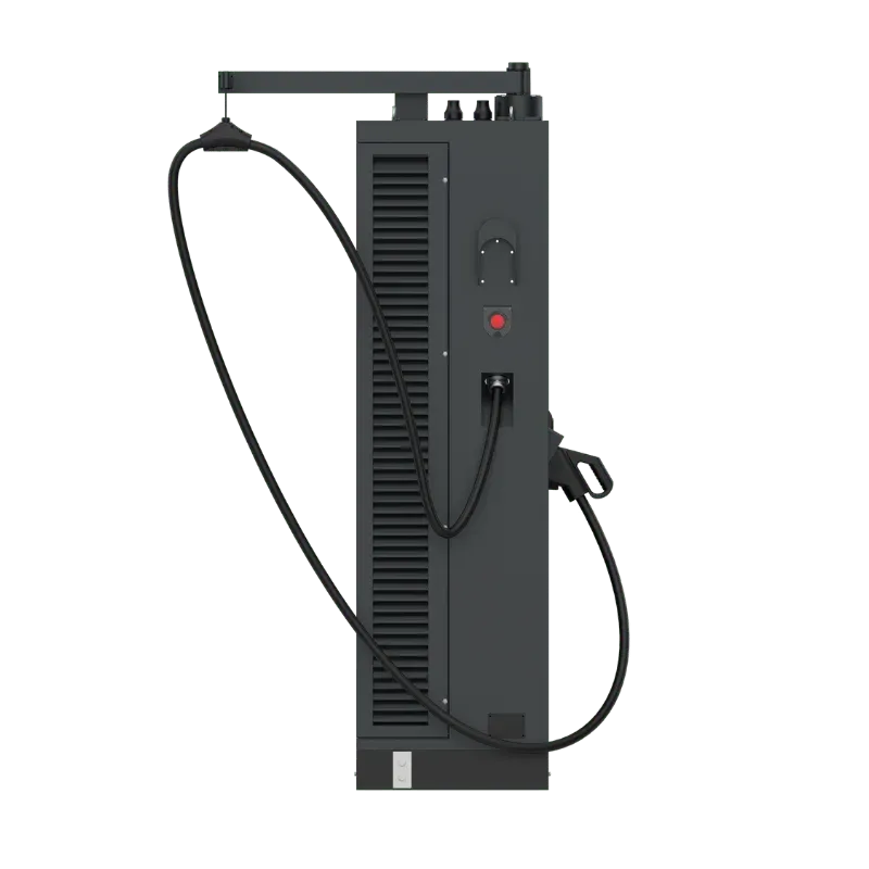 Entogo Turbo 60/120 kW floor-standing DC fast EV charger with dual CCS2 connectors and overhead cable gantry — view 3