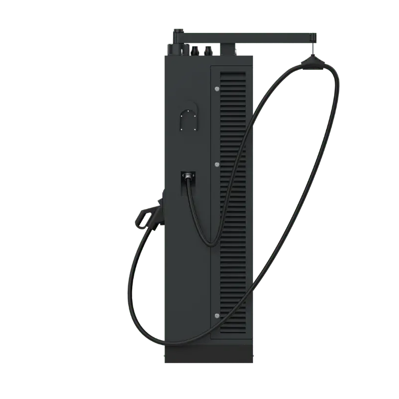Borne de recharge rapide CC sur pied Entogo Turbo 60/120 kW avec double connecteur CCS2 et portique de câbles en hauteur — view 5