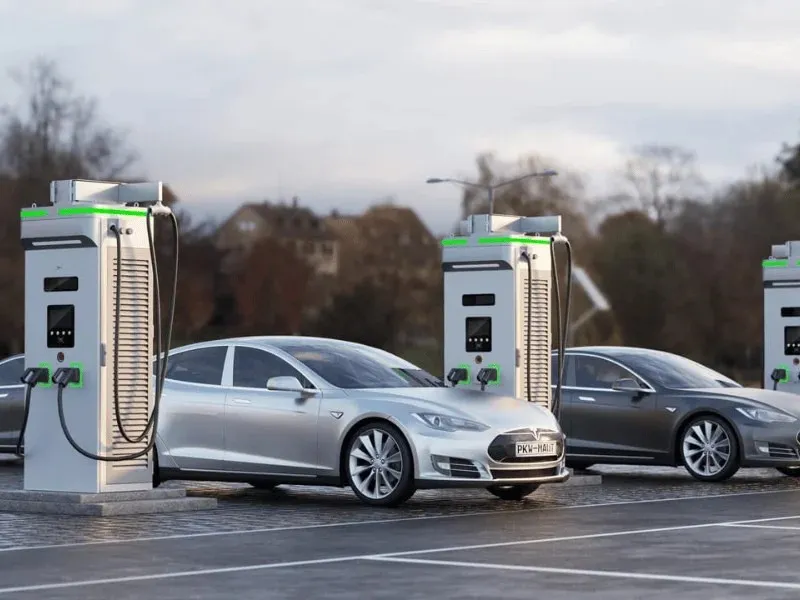 Entogo Turbo 60/120 kW floor-standing DC fast EV charger with dual CCS2 connectors and overhead cable gantry — view 4